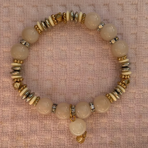 Pretty Pink and Crystal Beaded Stretch Bracelet - Picture 1 of 3